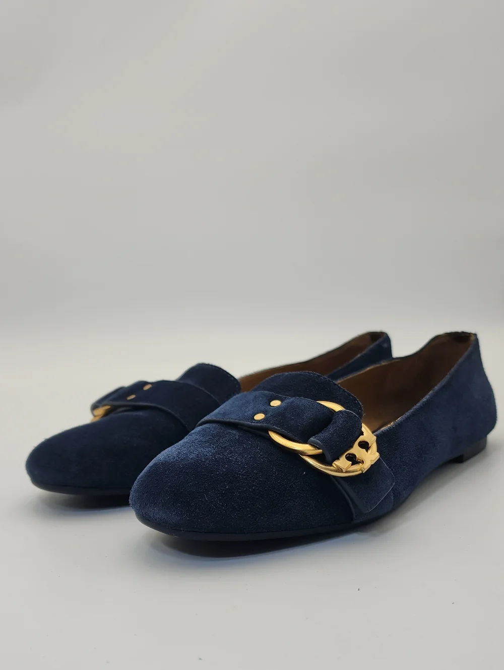Tory Burch Marsden Navy Blue Suede Smoking Loafers Flats Size 7.5